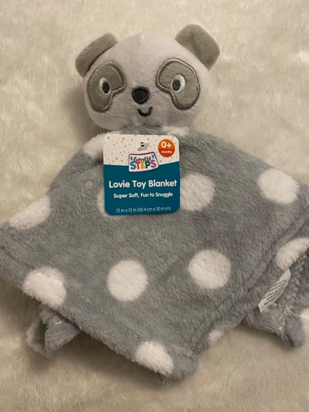 New Gentle Steps Panda Bear Grey White Polka Dot Baby Security Blanket Lovey